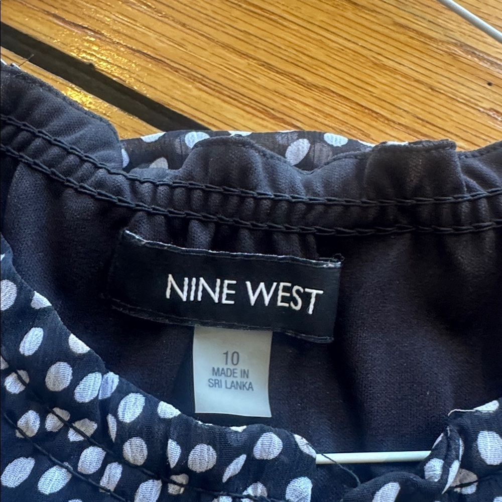 Nine West Black and White Sleeveless Midi Dress Polka Dot Tiered size 10 - Picture 5 of 6